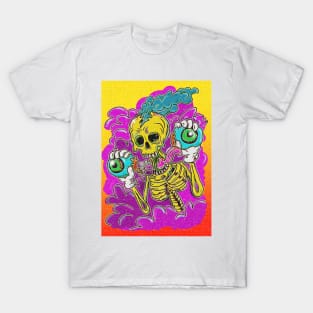 Psychedelic Skeleton holding eyeballs T-Shirt